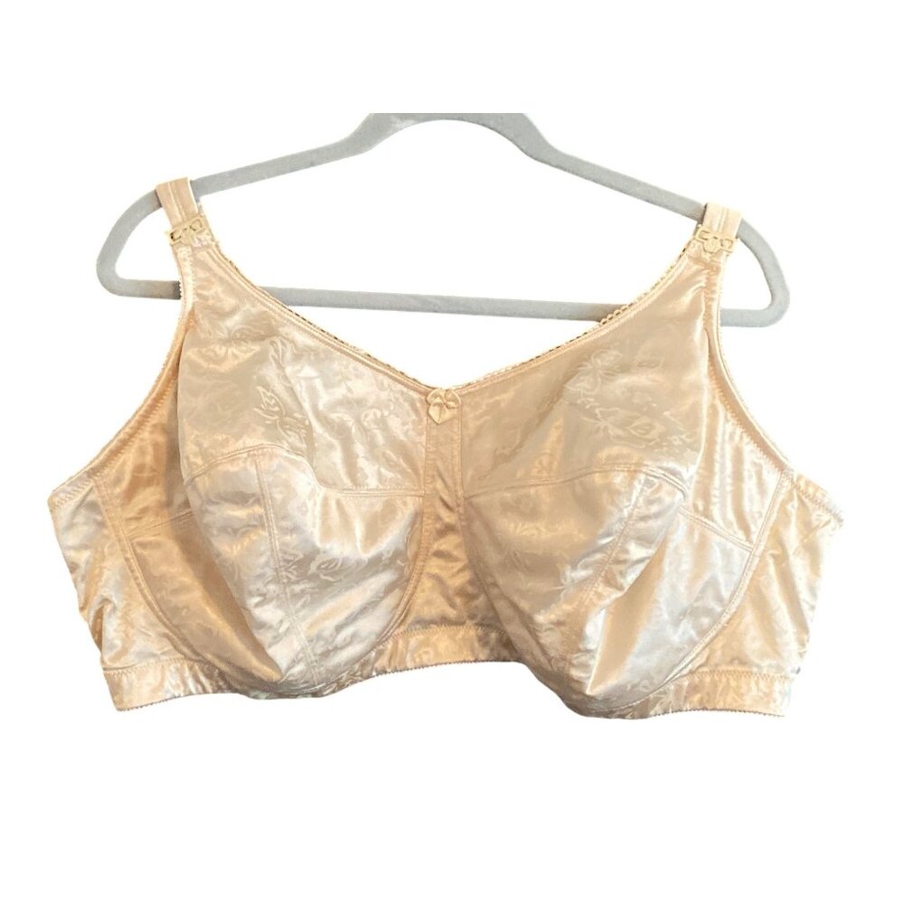 Goddess Bra Tan Floral Wireless Adjustable Metal Clip Wide Straps Full Cover 46F